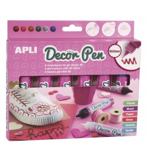 Комплект гел маркери APLI - 6 броя х 25 ml, блестящи цветове