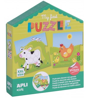 Детска игра Apli - Моят първи пъзел, с 5 домашни животни и стикери