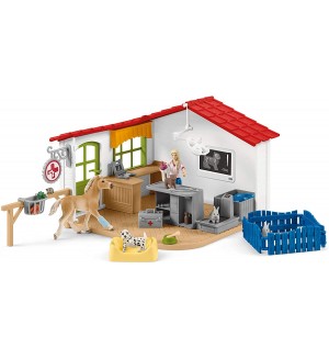 Комплект аксесоари Schleich Farm World - Ветеринарен кабинет с животни