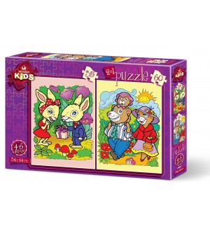Пъзел Art Puzzle 2 в 1 - Зайците и Мечешкото семейство