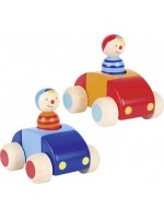 Дървена играчка Goki - Количка с човече и бибитка (асортимент)