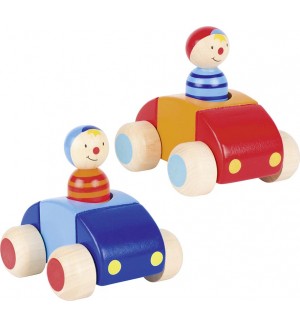 Дървена играчка Goki - Количка с човече и бибитка (асортимент)