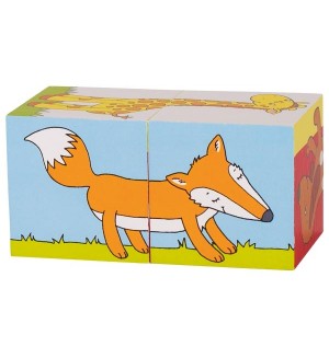 Дървени кубчета Goki - Животни, две части