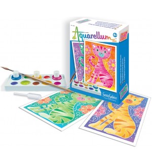 Комплект за оцветяване с акварелни бои Sentosphere Aquarellum Mini - Котенца