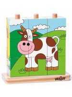 Низанка с дървени кубчета Woody - Домашни любимци, 9 части