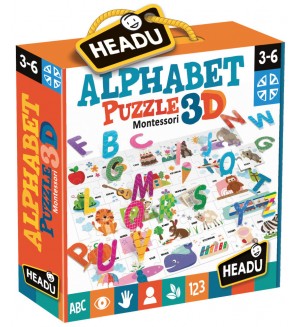 Образователен пъзел Headu Montessori - Азбука, 3D