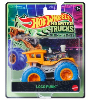 Бъги Hot Wheels Monster Trucks Glow in the Dark - Loco Punk, 1:64