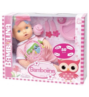 Интерактивна играчка Dimian - Кукла Bambolina, 50 cm, с комплект за хранене Интерактивна играчка Dimian - Кукла Bambolina, 50 cm, с комплект за хранене