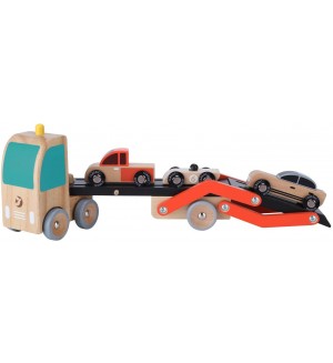 Дървена играчка Classic World - Автовоз, с 3 колички