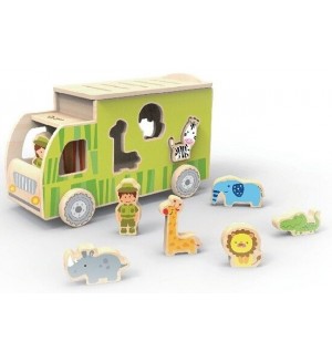 Детски дървен камион – сортер с животни Classic World – Зелен