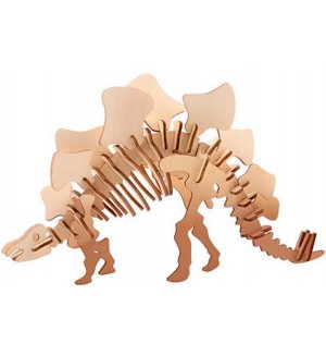 Дървен 3D пъзел Johntoy - Динозаври, 4 вида