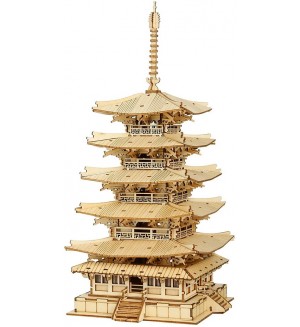 Дървен 3D пъзел Robo Time от 275 части - Пететажна пагода