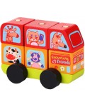 Дървен 3D пъзел с кубчета за нанизване Cubika - Автобус с животни
