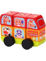 Дървен 3D пъзел с кубчета за нанизване Cubika - Автобус с животни