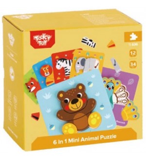 Дървен 3D пъзел Tooky Toy - Animals, 6в1 