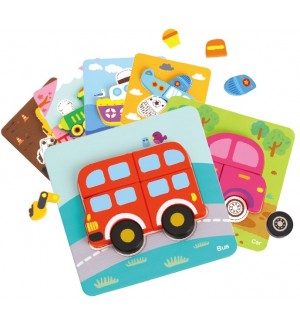 Дървен 3D пъзел Tooky Toy - Transportation, 6в1 