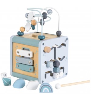 Дървен активен куб Moni Toys - Син