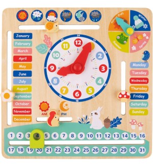 Дървен детски календар с часовник Tooky Toy