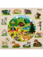 Дървен детски пъзел 2 в 1 Pino - Горски животни, 33 части