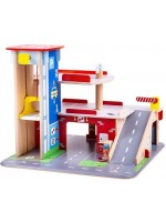 Дървен гараж Bigjigs - Паркирай и играй, на 3 етажа 