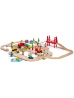 Дървен игрален комплект Bigjigs - С улици и релси Дървен игрален комплект Bigjigs - С улици и релси