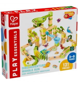 Дървен игрален комплект Hape International - Писта Dino Adventure, 131 части