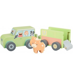 Дървен игрален комплект Orange Tree Toys - Фермерска кола с конче