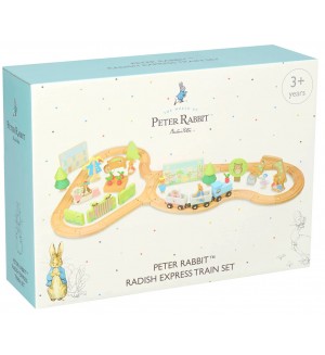 Дървен игрален комплект Orange Tree Toys Peter Rabbit - Влак с релси и фигури