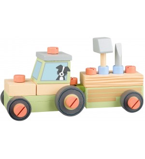 Дървен игрален комплект Orange Tree Toys - Сглобяем трактор, 25 части