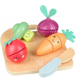 Дървен игрален комплект Orange Tree Toys - Зеленчуци за рязане, 10 части