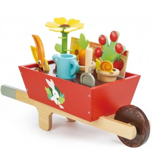 Дървен игрален комплект Tender Leaf Toys - Градинарска количка с аксесоари