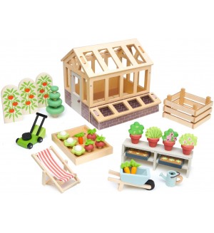 Дървен игрален комплект Tender Leaf Toys - Оранжерия и градина