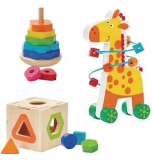 Дървен комплект Acool Toy - Лабиринт с жираф и сортери
