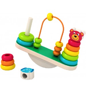 Дървен комплект Acool Toy - Везна за балансиране с рингове и мъниста