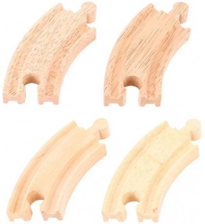 Дървен комплект Bigjigs - Къси извити релси, 4 броя