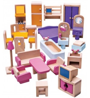 Дървен комплект Bigjigs - Мебели за кукленска къща