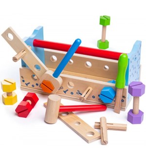 Дървен комплект Bigjigs - Работна маса с инструменти