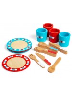 Дървен комплект Bigjigs - Сервиз за хранене, 20 части