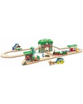 Дървен комплект Hape - Retro Train & Station, 40 части