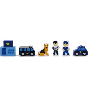 Дървен комплект с фигури Viga Toys - Полицейска станция