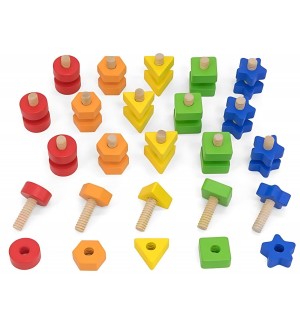 Дървен комплект Viga Toys - Болтове и гайки