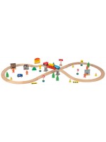Дървен комплект Wooden - Влакова композиция осморка, 61 части