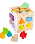 Дървен комплект за сортиране Small Foot - Куб с геометрични фигури, Дъга
