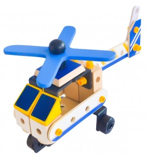 Дървен конструктор Acool - Хеликоптер, с болтчета и гайки