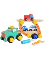 Дървен конструктор Acool Toy - Камион с пожарна, линейка и полицейска кола, 49 части