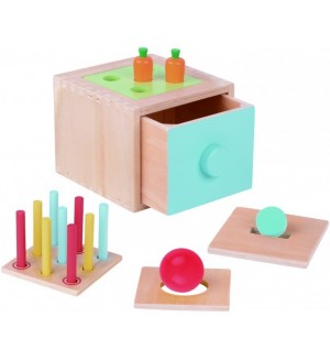 Дървен куб 4 в 1 Tooky Toy - Монтесори