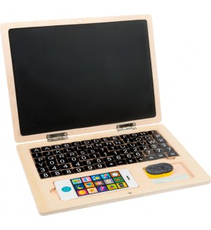 Дървен лаптоп с магнитна дъска Small Foot, със смартфон
