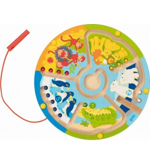 Дървен магнитен лабитинт Goki - Научи се да броиш в зоопарка