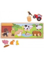 Дървен магнитен пъзел Bigjigs - Ферма, 14 части