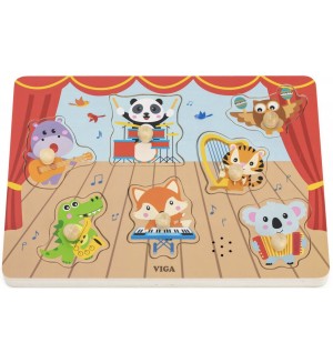 Дървен музикален пъзел Viga Toys – Животни музиканти